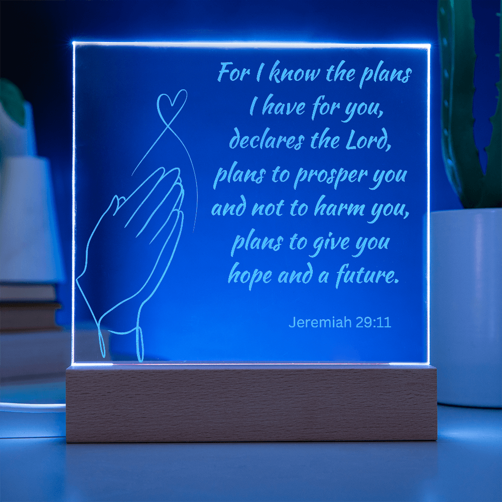 Engraved Acrylic Plaque or Nightlight: For I know the plans I have for you