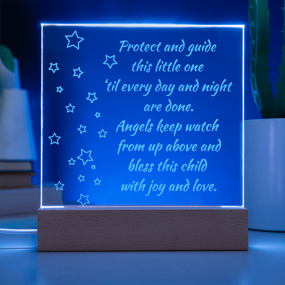 Engraved Acrylic Plaque or Nightlight: Protect and guide this little one