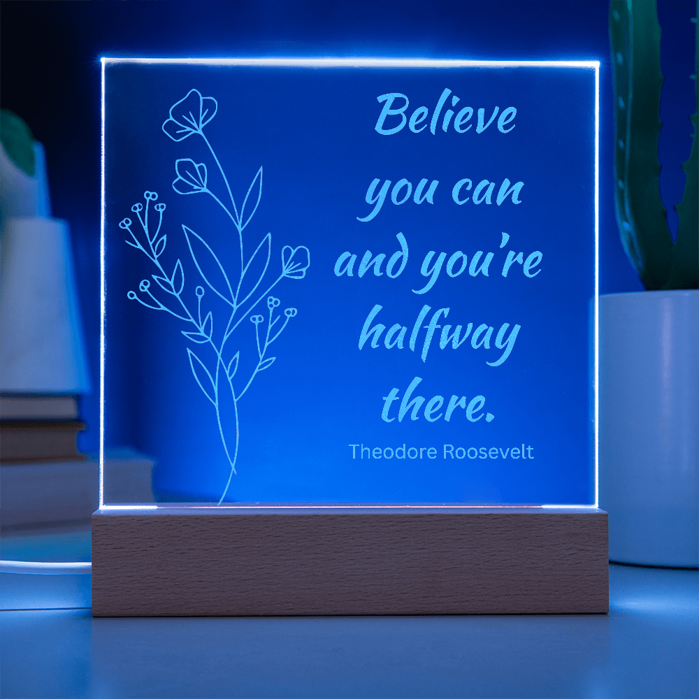 Engraved Acrylic Plaque or Nightlight: Believe you can and you're halfway there.