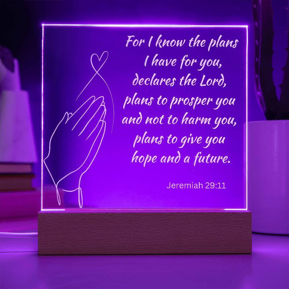 Engraved Acrylic Plaque or Nightlight: For I know the plans I have for you