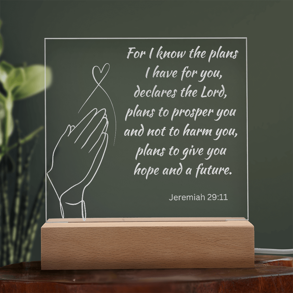 Engraved Acrylic Plaque or Nightlight: For I know the plans I have for you