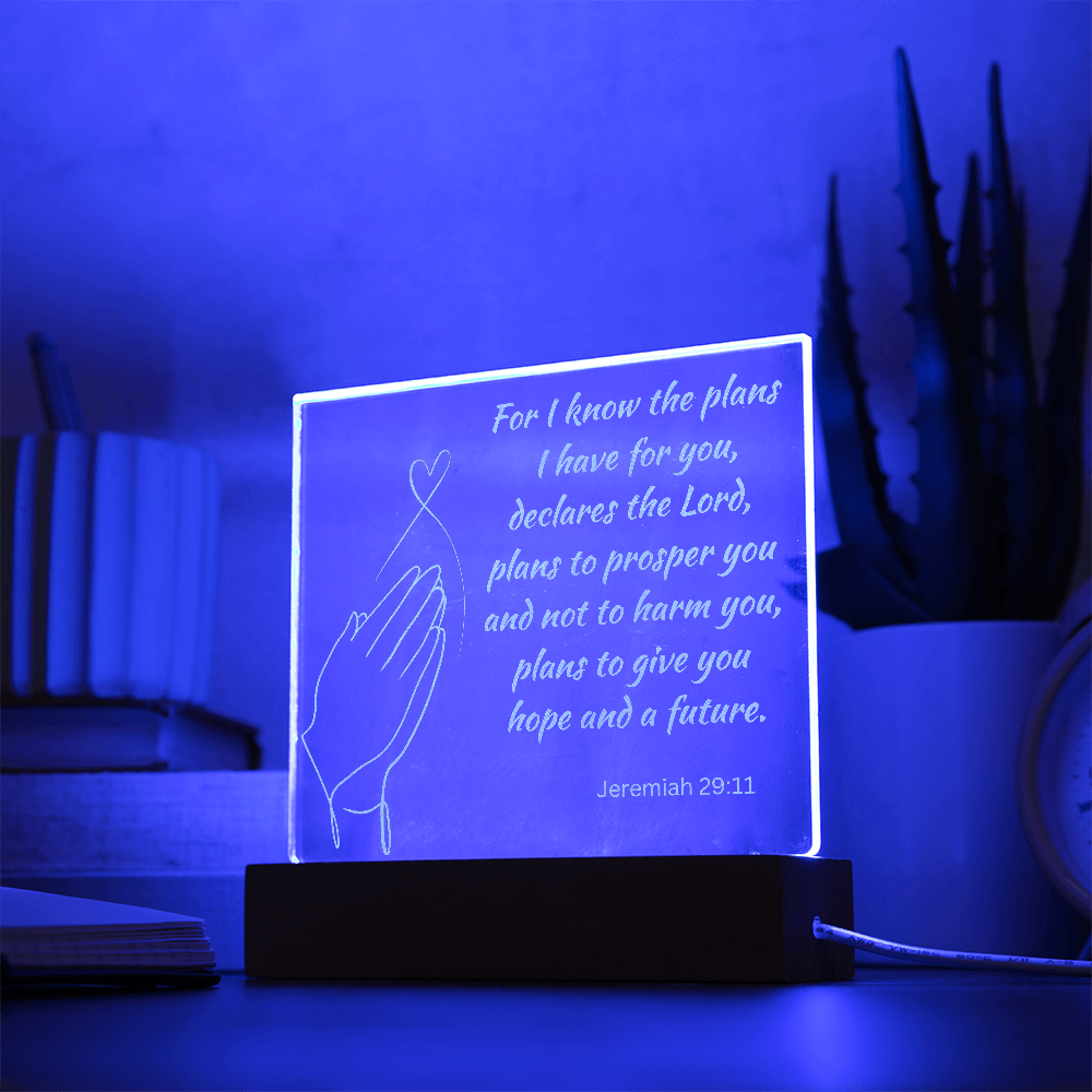 Engraved Acrylic Plaque or Nightlight: For I know the plans I have for you