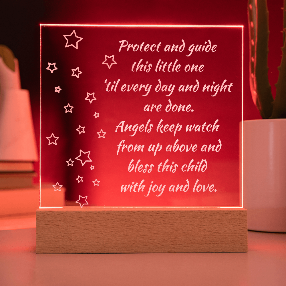Engraved Acrylic Plaque or Nightlight: Protect and guide this little one