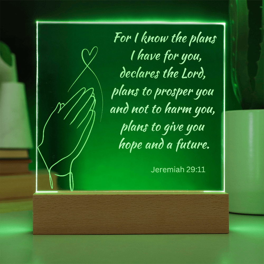 Engraved Acrylic Plaque or Nightlight: For I know the plans I have for you