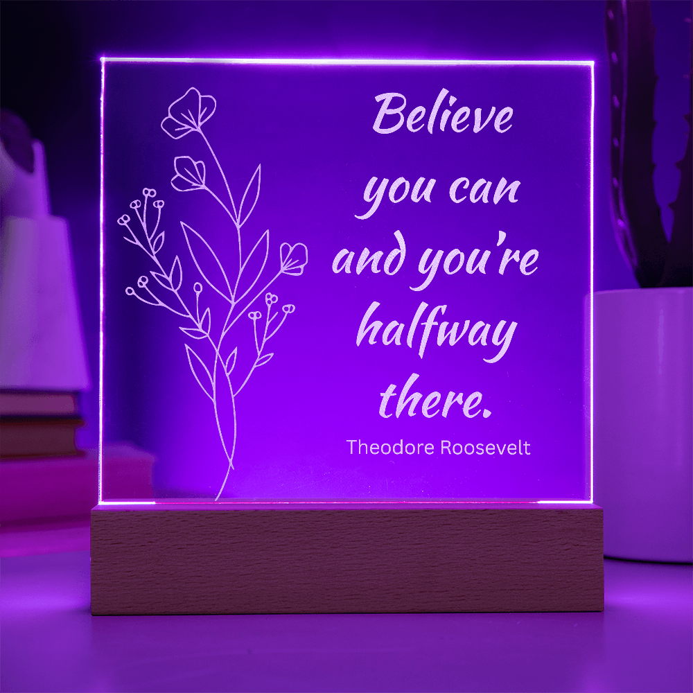 Engraved Acrylic Plaque or Nightlight: Believe you can and you're halfway there.