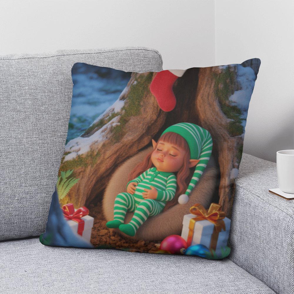 Sleeping Elf Brown Haired Girl Pillow
