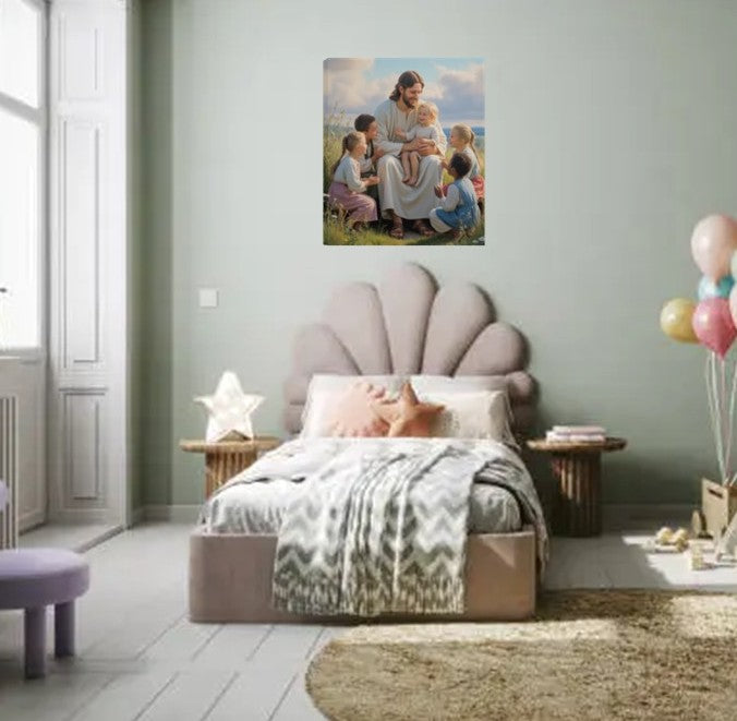 Deluxe Jesus Loves The Little Children  Portrait Canvas 1.5in Frame
