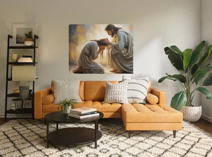 Deluxe She weeps at the feet of Jesus Landscape Canvas 1.5in Frame